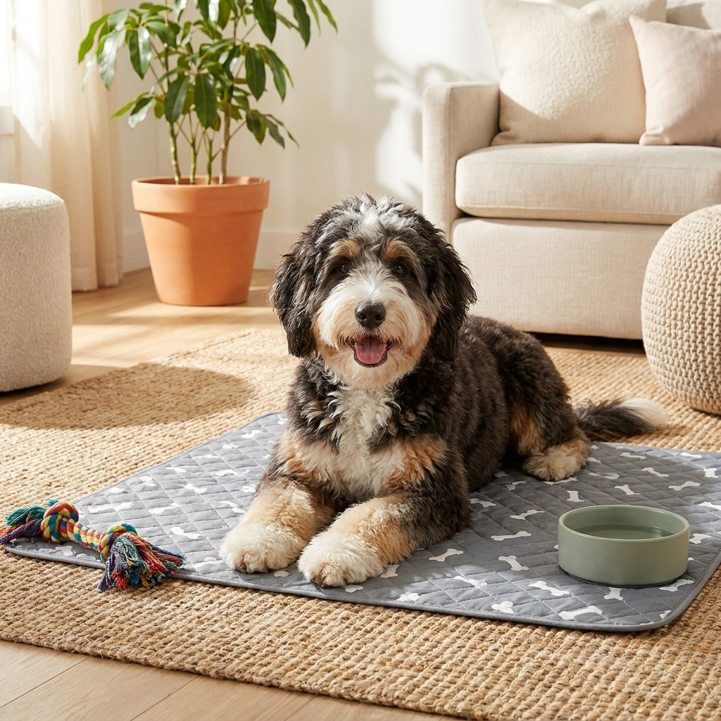Bernedoodle lying on the Milo Pad