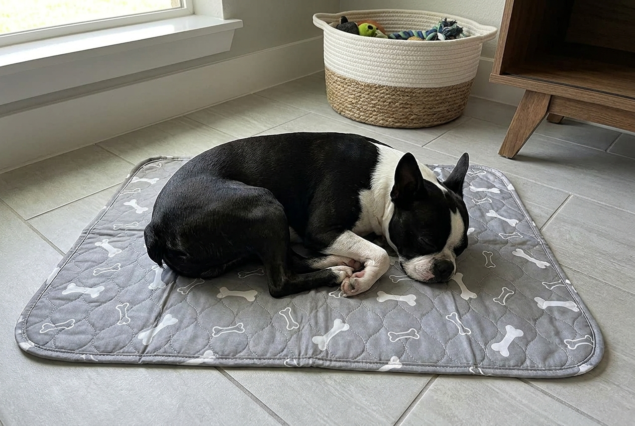 Milo Pad customer photo: dog on the pad at home